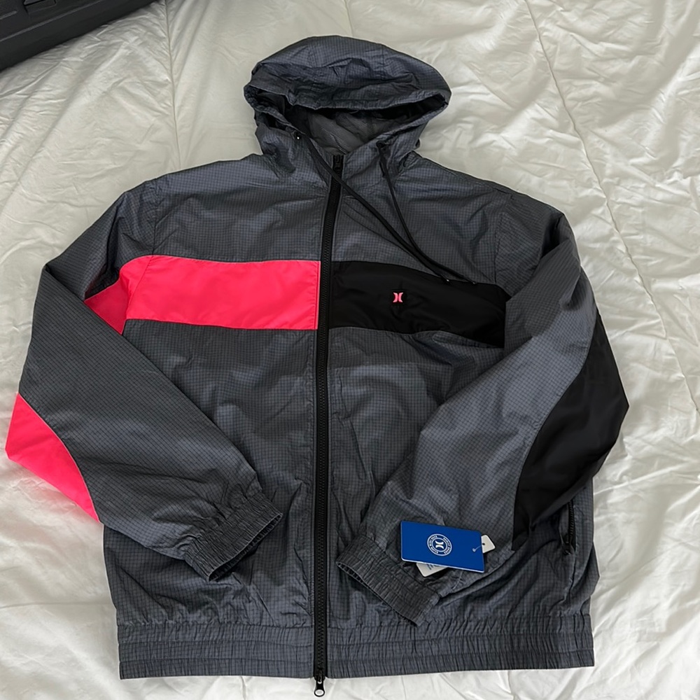 Hurley hot pink black gray windbreaker new